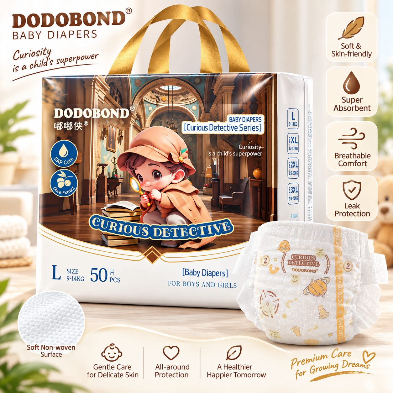 DODOBOND Curious Detective Baby Diapers – Soft, Breathable & Super Absorbent